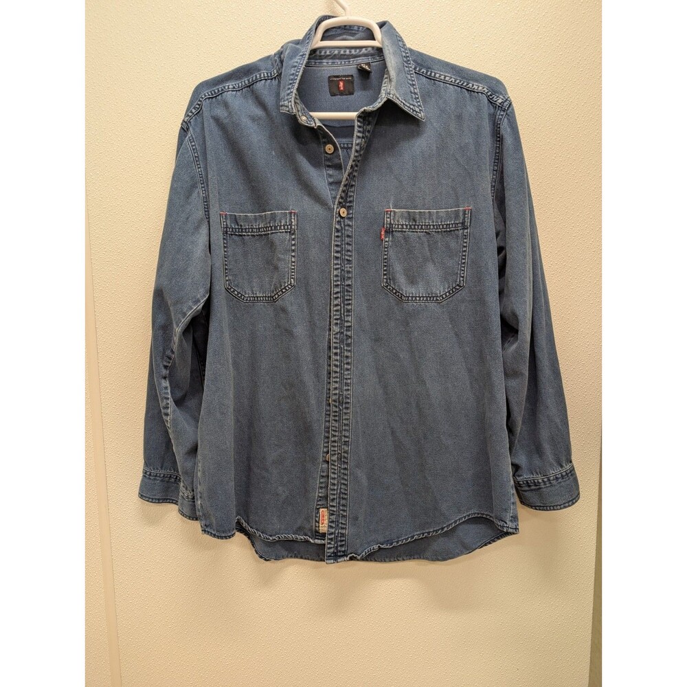 Men's XL Levi Strauss Red Tab Blue Denim Long Sleeve Button Up Shirt Lightweight